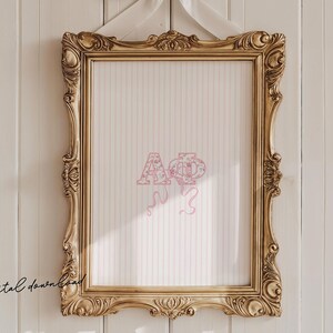 Alpha Phi - Impresión digital - Lazo chinoiserie rosa - Póster de hermandad - Descarga imprimible