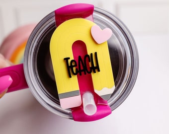 Teacher Tumbler Tag for Stanley - Rainbow Pencil Shaped Tumbler Topper for Teacher - Teacher Appreciation Gift