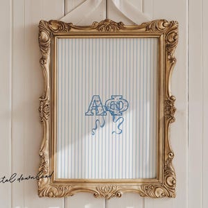 Alpha Phi Digital Art Print – Blue Chinoiserie Sorority Wall Art – A Phi Grandmillennial Bow Room Decor – Shabby Sorority Download