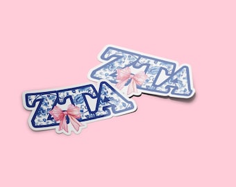 Zeta Tau Alpha - Sticker - Vinyl Sticker - Chinoiserie with Pink Bow - ZTA Sticker Sorority Letters Sticker Decal