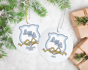 Alpha Xi Delta - Ornament - Preppy Crest - Sorority Gift - Alpha Xi Merch