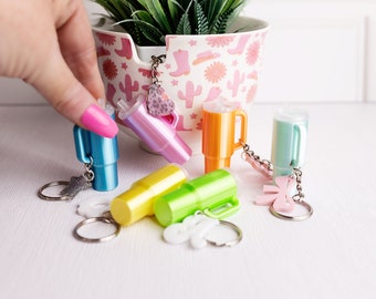 Miniature Tumbler Keychain with Acrylic Charm in Pastel Colors - Cute Keychain for Tumbler Lovers - Bag Charm - Tumbler Charm - Bag Tag
