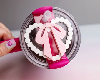 Coquette Tumbler Tag - Tumbler Accessories - Bow Tumbler Cup Topper with Pearl Heart for Stanley