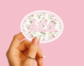Alpha Gamma Delta - Sticker - Shabby Chic Oval Letters - Sorority Decal - Big Little Gift - Greek Life Merch