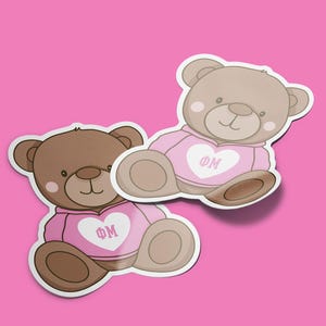 Phi Mu - Sticker - Teddy Bear Sticker – Phi Mu Sorority Bear Decal – Phi Mu Vinyl Sticker for Laptop or Water Bottle