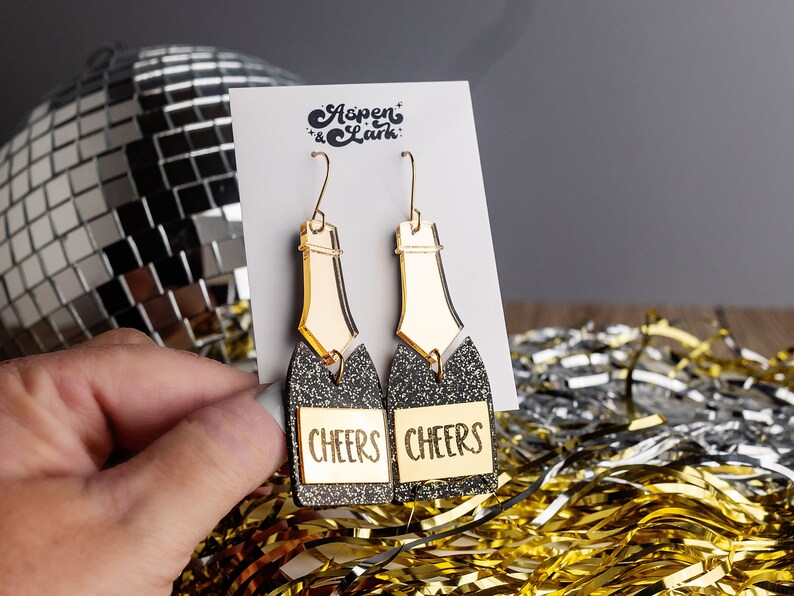Champagne Earrings New Years Eve Earrings Cheers Earrings 2024 Party