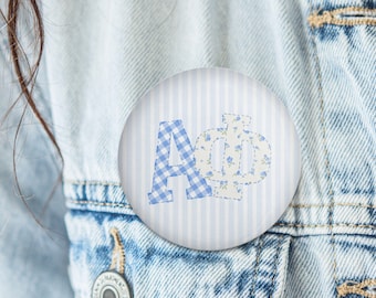 Alpha Phi - Button - Blue Patchwork Sorority Pin