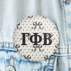 Gamma Phi Beta - Button - Black and White Bows - Sorority Game Day Pin