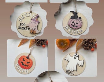 Personalised Wooden Halloween Boo Basket Gift Tag: Autumn Gift