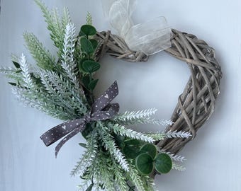 Heather and Eucalyptus Heart Wreath: artificial foliage;Door Decor