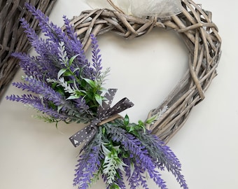Lavender Wicker Heart Wreath: Grey Wash Door Decor