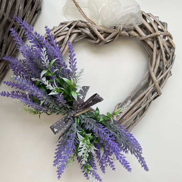 Wicker heart wreath/Lavender mix/door wreath/home decor/wicker heart/Heart wreath/wall hanging/Springwreath/summer wreath/rustic/cottage