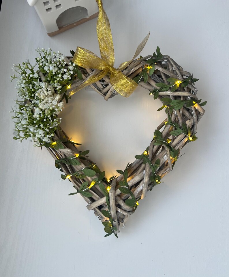 Wicker Light Up Heart Wreath: Handmade Artificial Flower Decor image 13