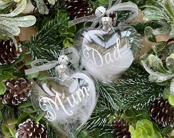 Glass Heart Christmas Bauble: Tree decoration Keepsake Personalised Gift Christmas Keepsake