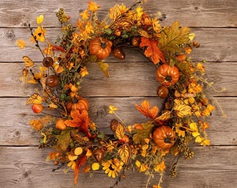 Autumn  Wreath | Door wreath | Autumn | pumpkin and leaves wreath