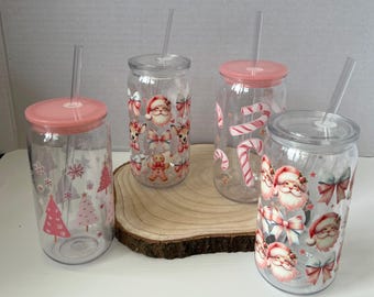 Christmas Libbey Glass Tumbler with Bamboo Lid |Winter Design | seasonal