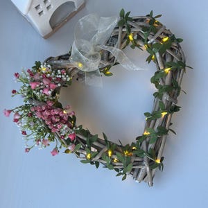 Wicker Light Up Heart Wreath: Handmade Artificial Flower Decor image 6