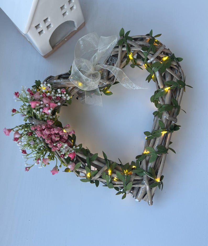 Wicker Light Up Heart Wreath: Handmade Artificial Flower Decor image 6