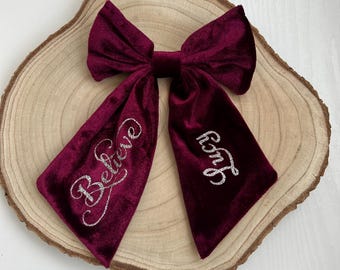 Personalised velvet hair bow | Christmas hair accessories | Believe | Christmas gifts