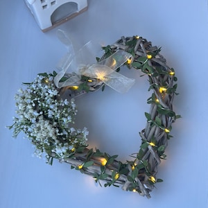Wicker Light Up Heart Wreath: Handmade Artificial Flower Decor image 1