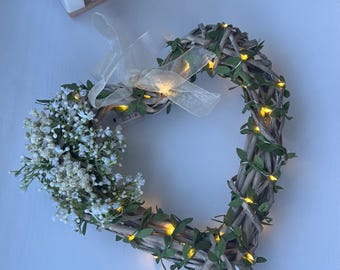 Wicker Light Up Heart Wreath: Handmade Artificial Flower Decor