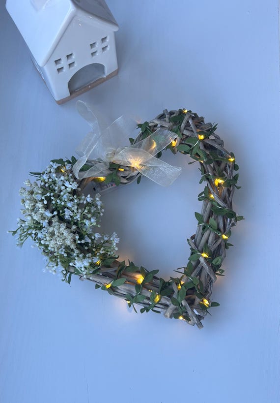 Wicker Light Up Heart Wreath: Handmade Artificial Flower Decor