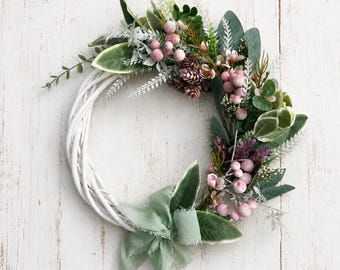 Floral white wash round Wreath | Pink and lilac  floral mix |