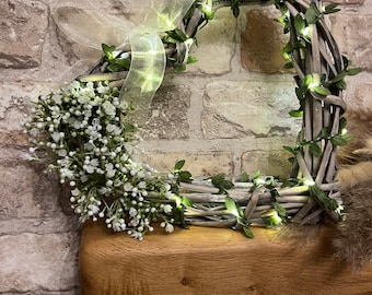 Wicker light up heart/heart wreath/home decor/spring/summer/indoor/outdoor/Gypsy wicker heart