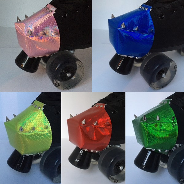 Roller Skate Quad Skate Toe Caps Toe Guards Skate Covers Studded Punk Spiked Alt Vinyl Vegan Leather Green Blue Black Pink Holographic