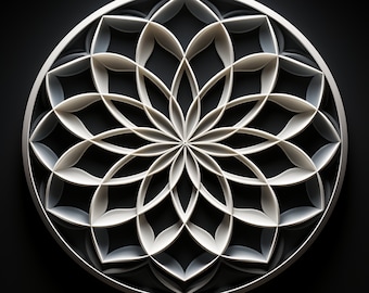 Black and White Flower of Life Inspired Digital Collection