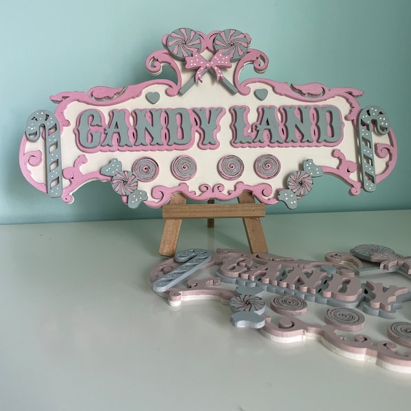 Candy Land Plaque: Pastel Party Decor, Sweet Cart Sign (30cm X 17cm)
