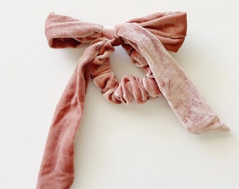 Velvet Pink Bow Hair Tie