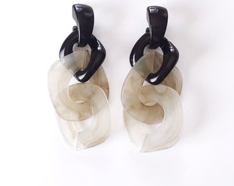 Black and Clear Marble Link Earrings