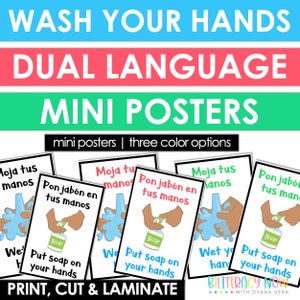 Was je handen tweetalige miniposters | Lava Tus Manos Carteles Bilingües