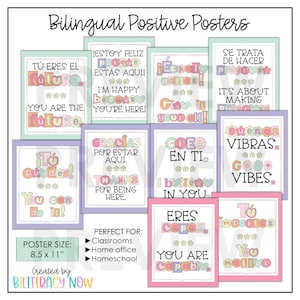 Bilingual Happy Posters Bilingual Positive Posters Classroom Posters Homeschool Posters