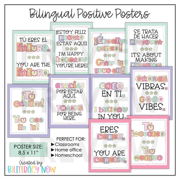 Bilingual Happy Posters Bilingual Positive Posters Classroom Posters Homeschool Posters