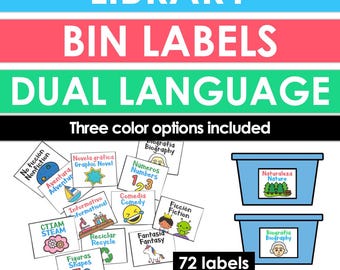 Bilingual Library Bin Labels: Spanish & English (Printable PDF, 4.5x3.5 in