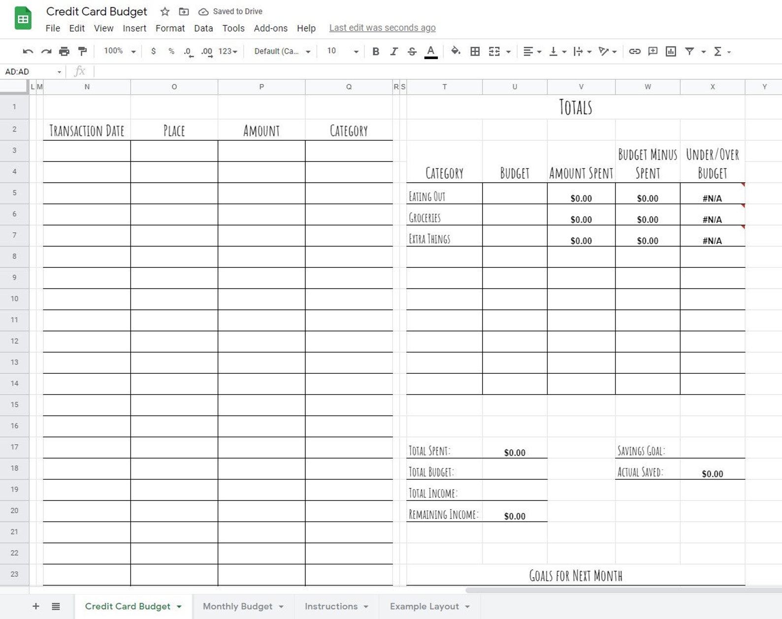 Google Sheets Credit Card Template Google Sheets Credit Card Template