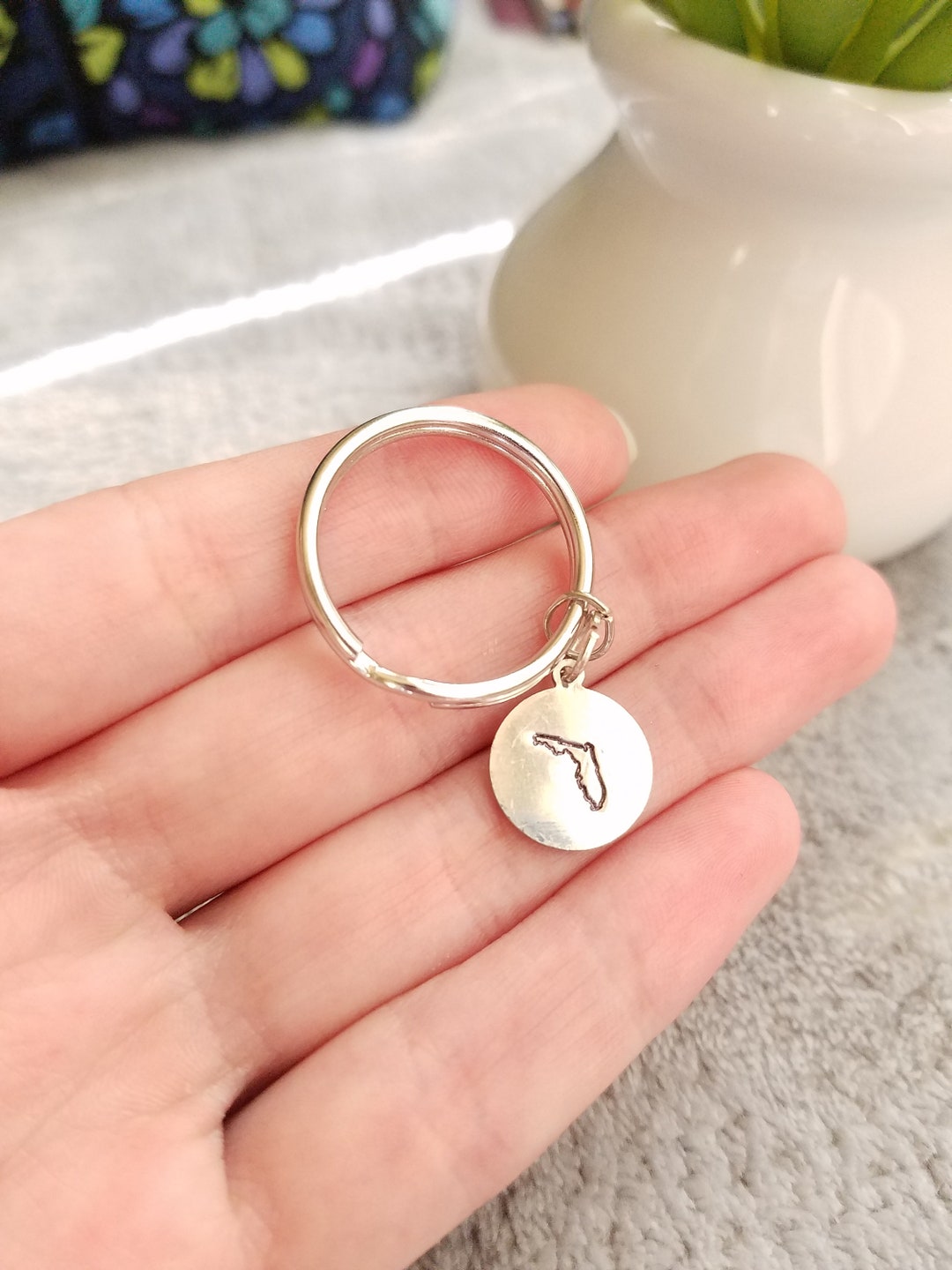 Hand Stamped State Outline Keychain: Long Distance Gift - Etsy