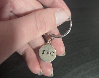 Double Initial Keychain | Customized Metal Stamped Small Letter Initial Key Chain