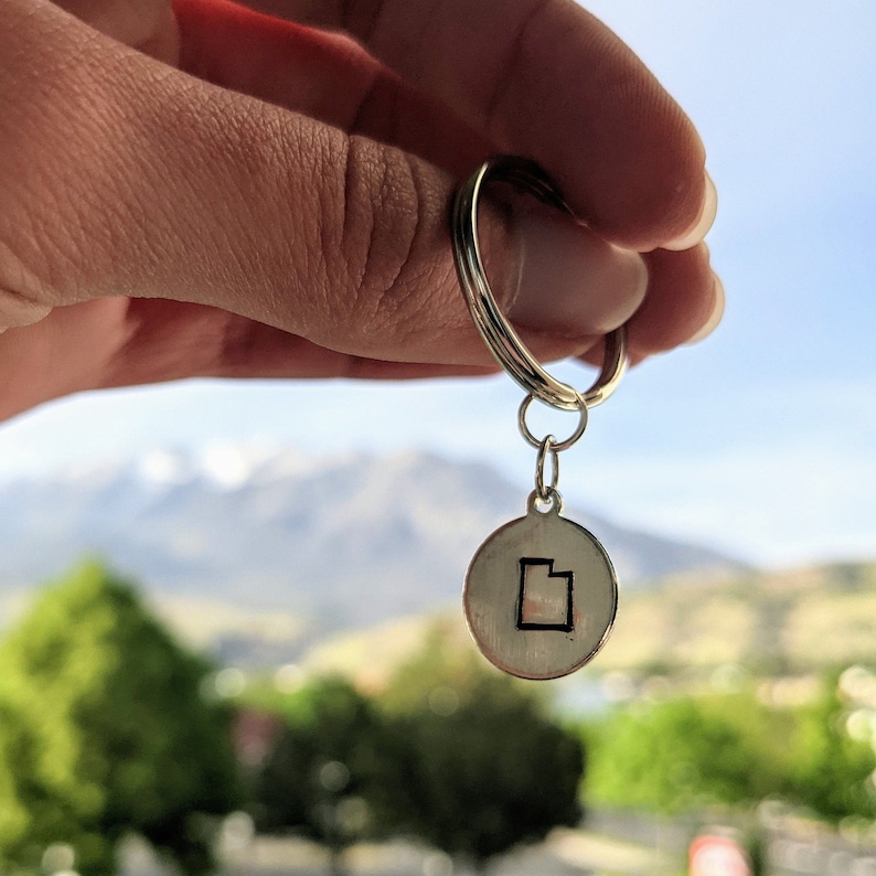 Utah Hand Stamped Keychain | Utah Outline Key Chain - Etsy