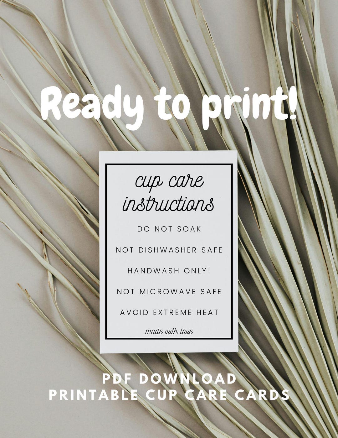 Printable Tumbler Cup Care Instructions Card: Small Business Supplies ...