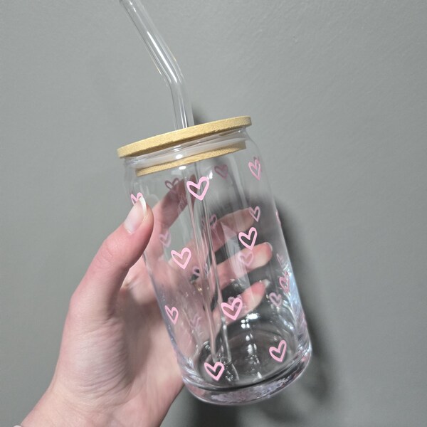Heart Glass Tumbler: Iced Coffee Cup with Bamboo Lid & Glass Straw