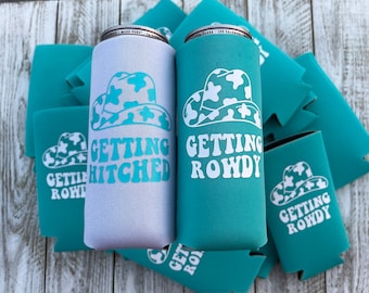 Getting Rowdy Bachelorette Party Slim Can Coolers, Retro Girls Weekend Party Favors, Nashville Bachelorette Coozies, Country Birthday