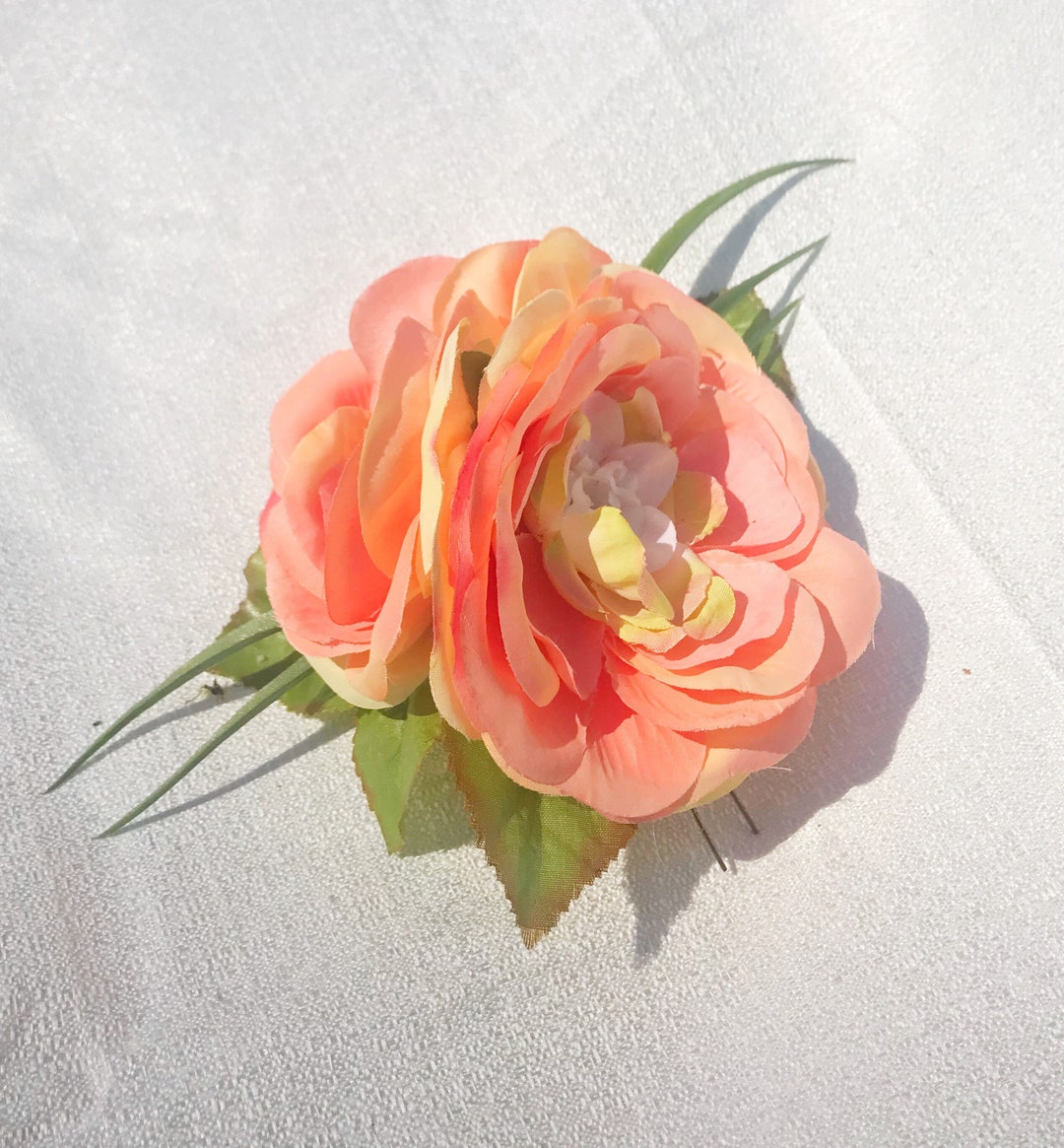 Vintage Peach Hair Flower Pin Etsy