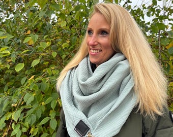 XXL Dreieckstuch Damen – Musselin Wickelschal dunkles Mint – handmade - doppelt genähtes  Halstuch mit Clip – Tuecherfee - Geschenk für sie