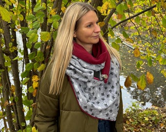 XXL Dreieckstuch Damen – Wendeschal aus Baumwolle Grau mit Pusteblumen – warmes Fleece Halstuch / handmade - Tuecherfee - Geschenk für sie