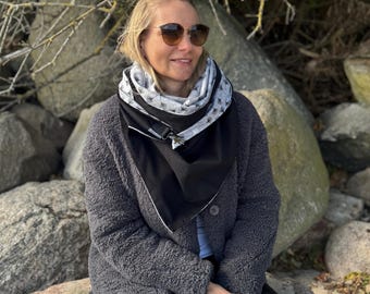 XXL Dreieckstuch Damen Schwarz – wendbarer Baumwolle Schal mit Pusteblumen & Feincord – großes Halstuch – handmade - Geschenk für sie