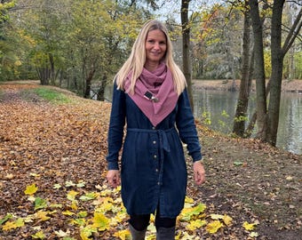 XXL Dreieckstuch Damen – doppelt genähtes Musselin Altrosa – Wickelschal / Halstuch mit Clip – Tuecherfee - Geschenk für sie - handmade