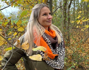 XXL Musselin Dreieckstuch Damen – warm & weich – doppelt genäht – Animal Print Braun/Beige/Orange – Wickelschal mit Clip - Geschenk für sie